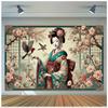 2D Japanese Geisha Cherry Blossom Backdrop Party Background Banner