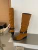 New boots versatile fashion wooden heel woven pointed women's shoes