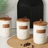Ceramic Canister Countertop Multifunctional Tea Coffee Sugar Storage Jar Food Jar with Wooden Lid Kitchen Supplies