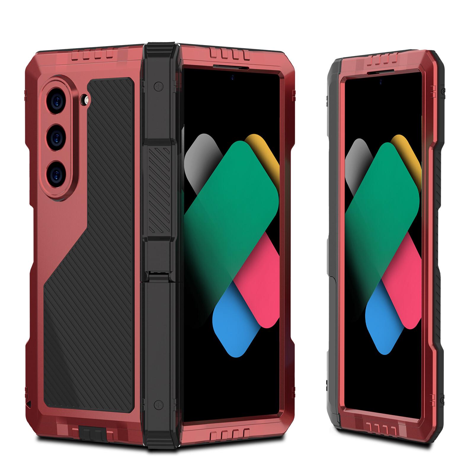 

Tough Metal Phone Case for Samsung Z Fold 4 5 6 7 Heavy Duty Dual Layer Aluminum Bumper Shockproof Cover PET Screen Protector aluminum&Case & Holder&Galaxy Z Fold5 червоний