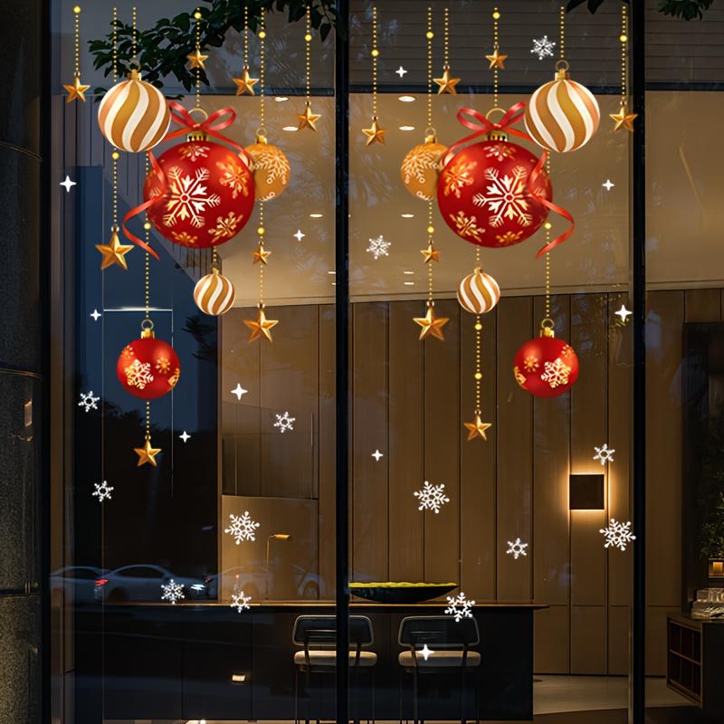 Decorative Glass Window Stickers Christmas Stickers, Festive Atmosphere Decoration, Colorful Balls, Stars, Snowflakes, Stickers