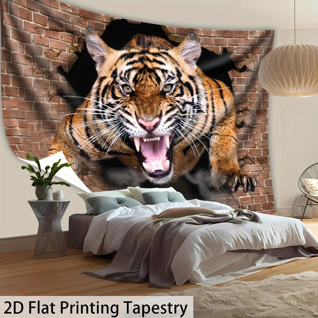 Fierce Tiger Tapestry, Breakthrough Wall Beast Print, Cool Animal Art Decor For Home Dorm Background