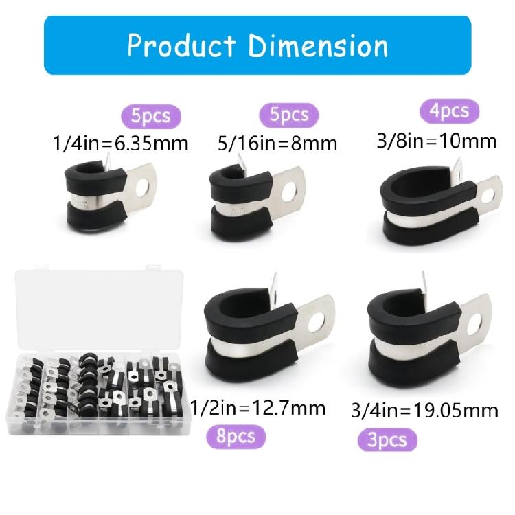 Assorted Steel Rubberized Cable Clamps Cable Management Set Multipurpose Wire Clamps Set for Professional Cable Handling