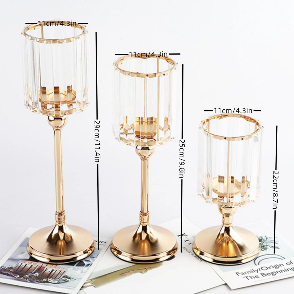 1pc Golden Pillar Candle Holder Crystal Candlesticks for Dining Coffee Table Wedding Events Parties Home Decor Candle Holders