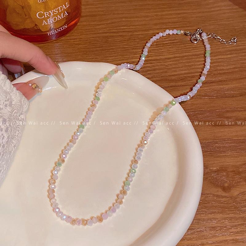 Color Beaded Necklace Women's Sweet Cool Babes Neck Chain Collarbone Chain Trendy Temperament Accessories