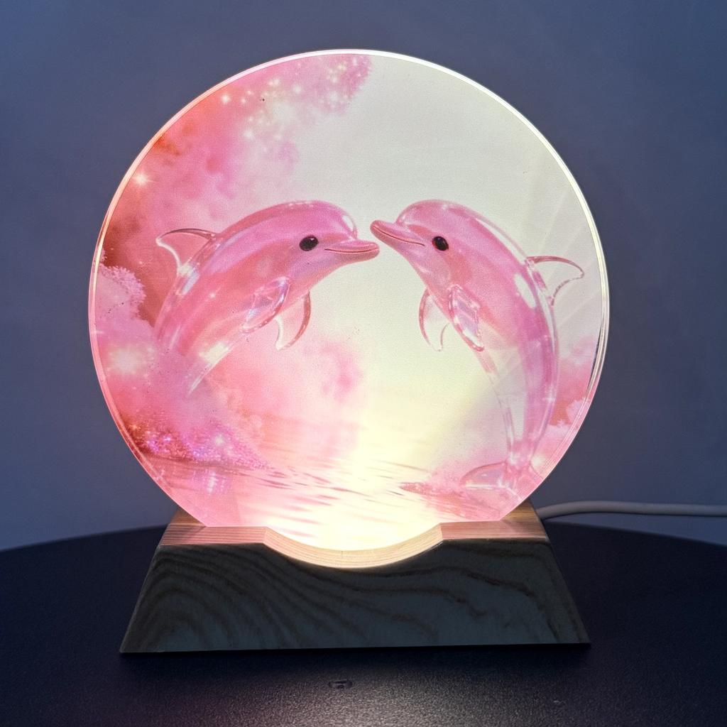 Küssendes Delfin Kristall LED Nachtlicht Streifen Basis - Glas dekorative Lampe mit USB-Stromversorgung, geeignet für Schlafzimmer, Wohnzimmer, bir