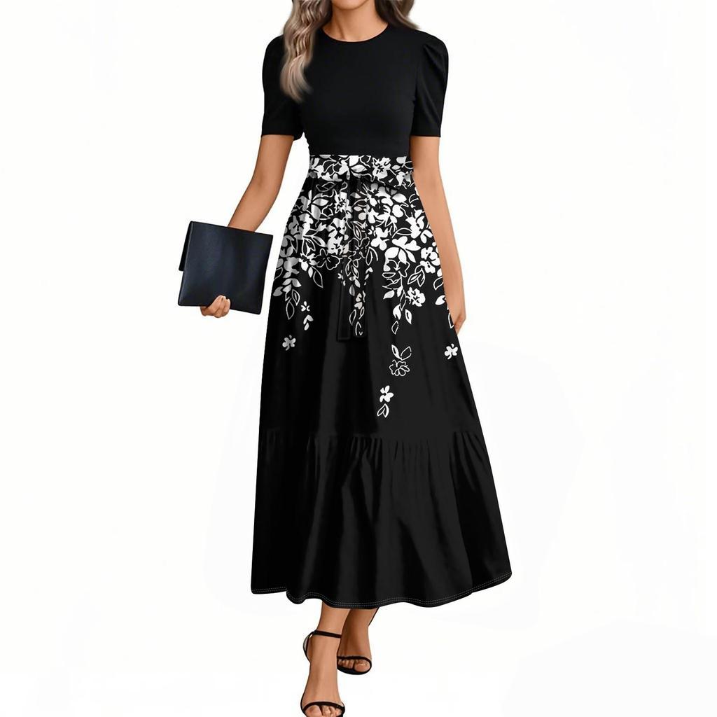 Women's Floral Print High Waist Fashionable And Elegant Dress