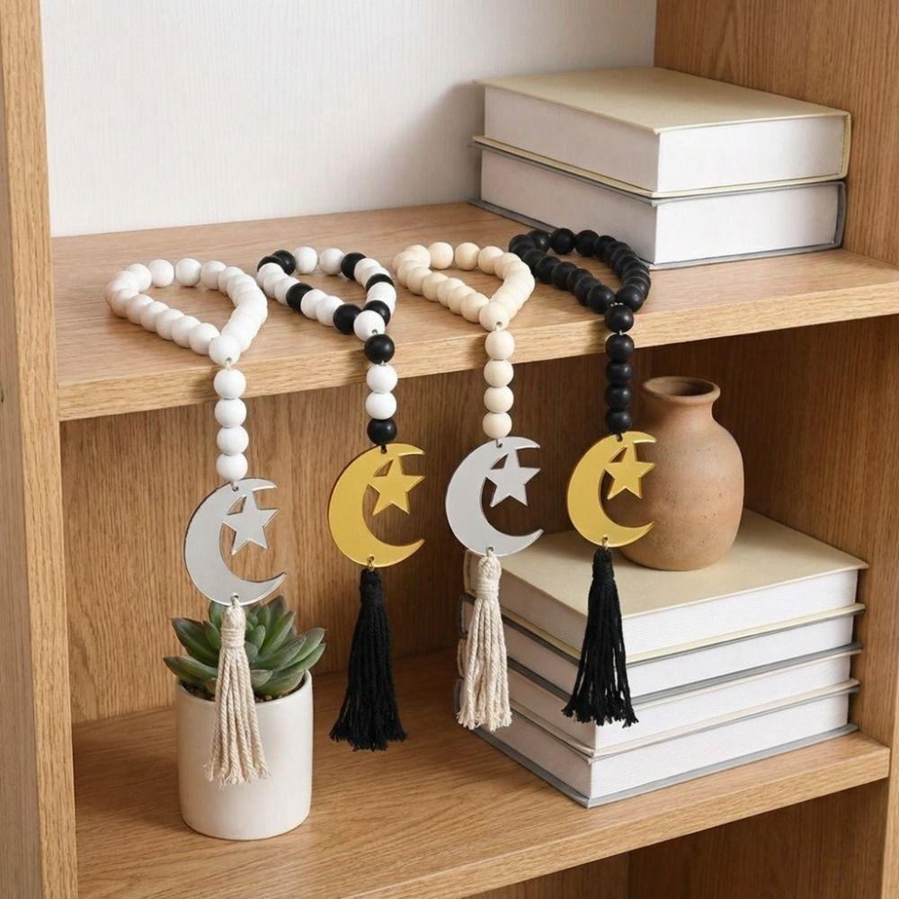 Handmade Wooden Beads Pendant Rustic Style Islamic Hanging Ornament Home Decoration