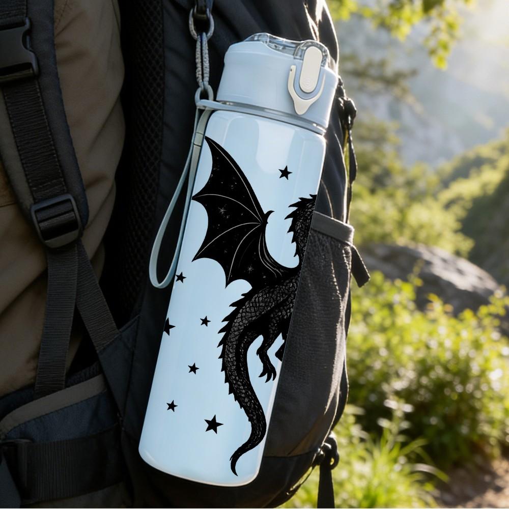 1PC Black Silhouette Dragon Art 750ml Color Plastic Sports Water Bottle Leakproof Flip Straw Lid Suitable for Sports Office Home Use