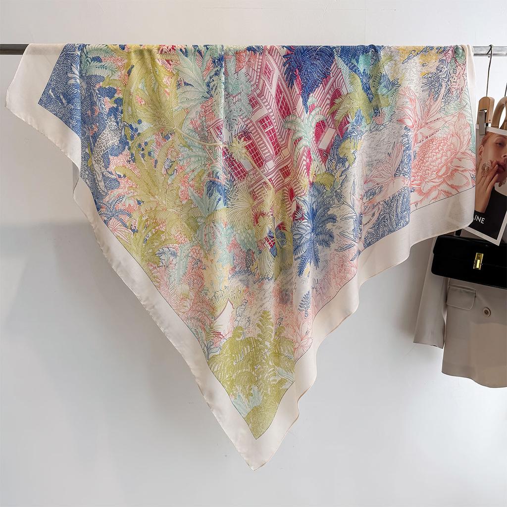 130X130Cm  Luxury Print Satin Silk Square Scarf For Women Summer Sun Protection Shawl Hijab Neckerchief Fashion Wrap Bandana