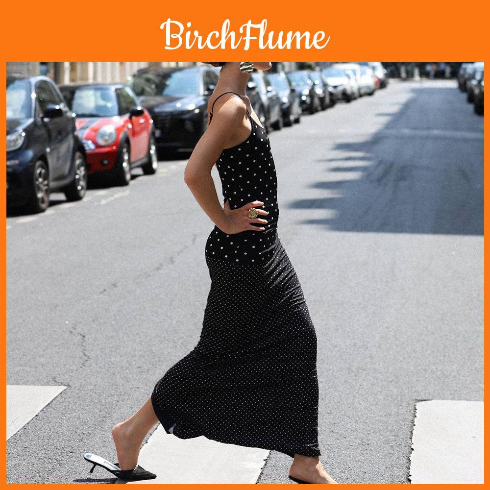 Summer Womens Polka Dot Slip Dress With Spliced Spaghetti Straps For Casual Wear