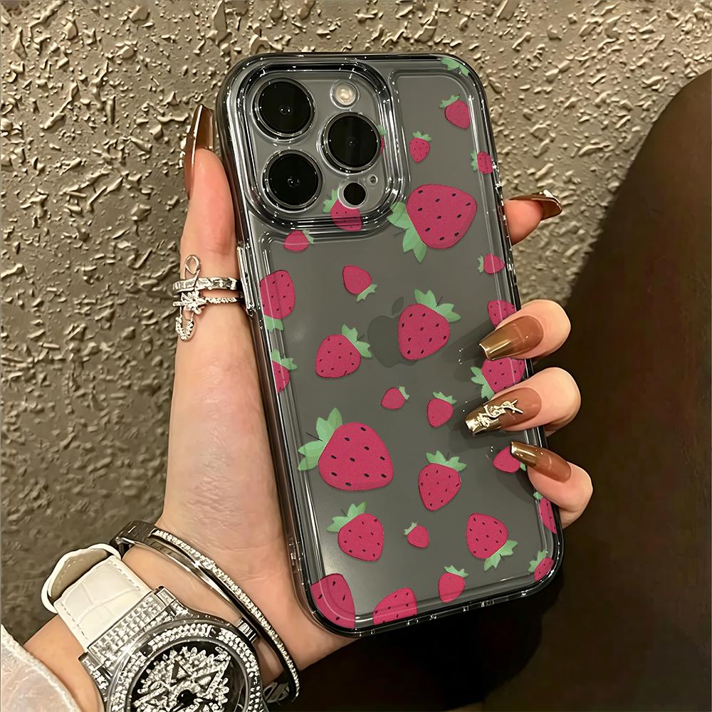 Strawberry Full Print Clear Silicone Case For Iphone 12 14 Plus 11 16 13 17 15 Pro Max Anti-Yellowing Slim Protective Cover