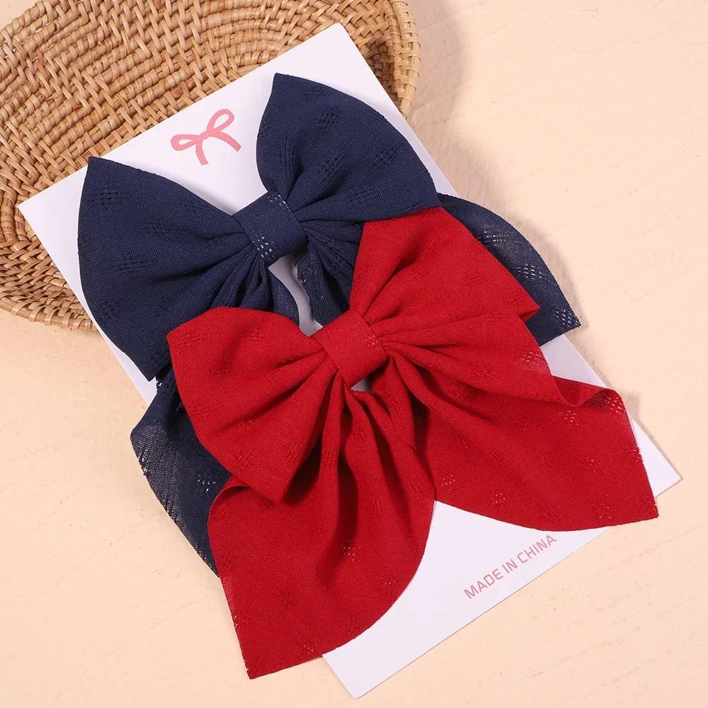 2Pcs/set Sweet Solid Bowknot Hair Clips for Women Girls Ribbon Bows Hairpins Handmade Barrettes Headwear Hair Accessories Gifts
