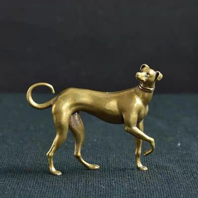 Vintage Brass Hound Figurine - Solid Miniature Sculpture Detailed Textured Design Statue, Antique Finish Decor, Home & Office
