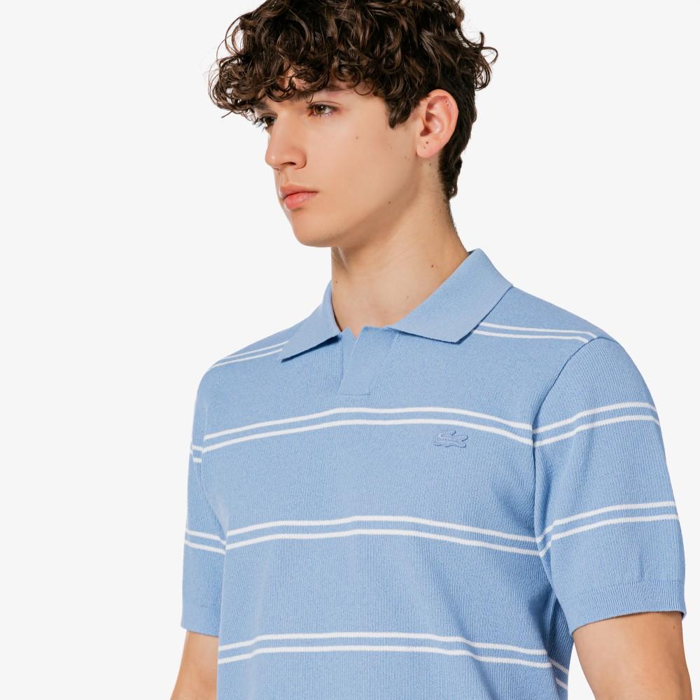 [Lacoste] Men's Open Collar Pinstripe Short-Sleeve Sweater Polo Shirt PH396E-56GAEY
