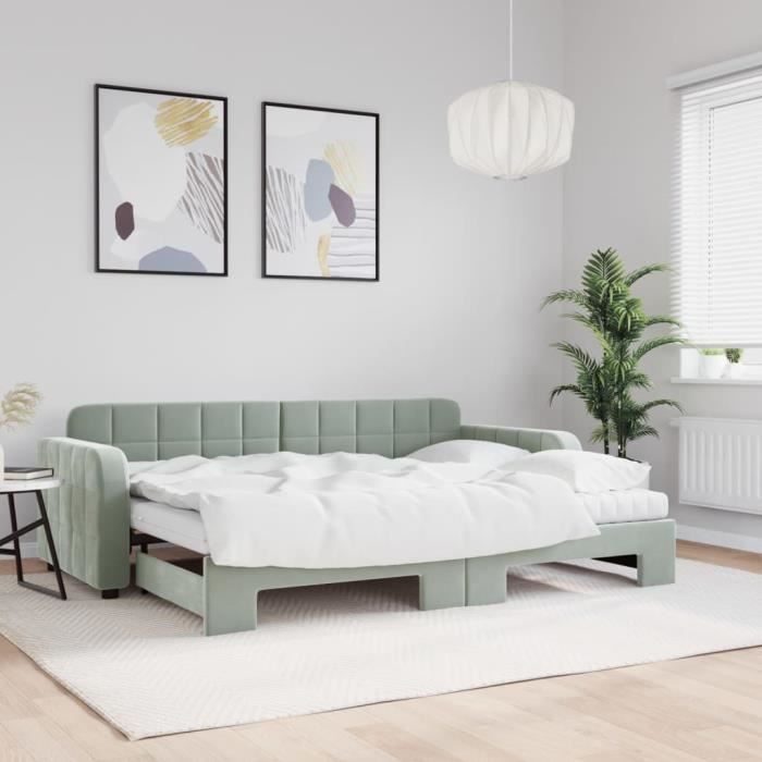 VidaXL Daybed with Trundle and Mattress Light Grey 80x200cm Velvet 3196946