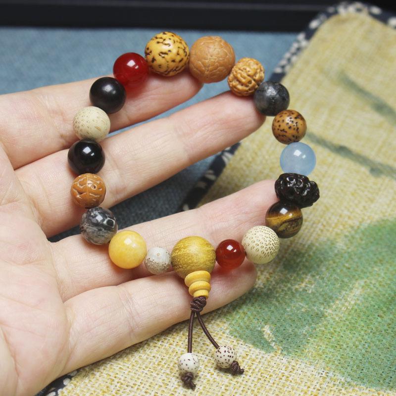 Traditional Chinese 18 Bodhi Seeds Mala Bracelet, Lingyin Style Multi-Treasure Prayer Beads for Couples