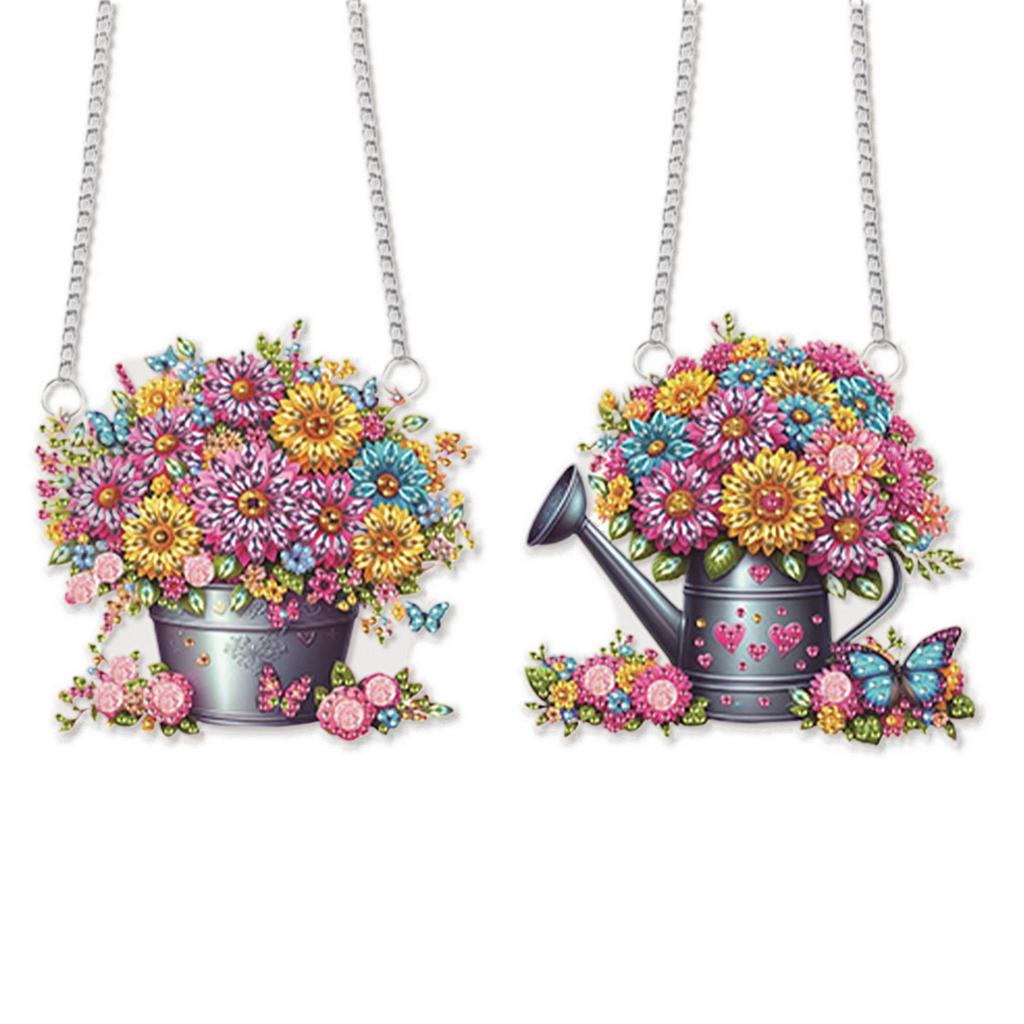 2pcs Flower Theme 2D/Flat DIY Special Shape Hanging Diamond Art Kits Diamond Painting Set Rhinestone Diamond Art Window Pendants