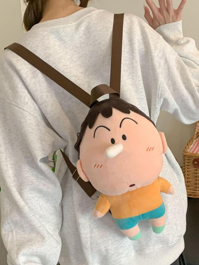 Crayon Shin-chan Shiro Embroidered Plush Backpack - Cute Anime Double Shoulder Bag