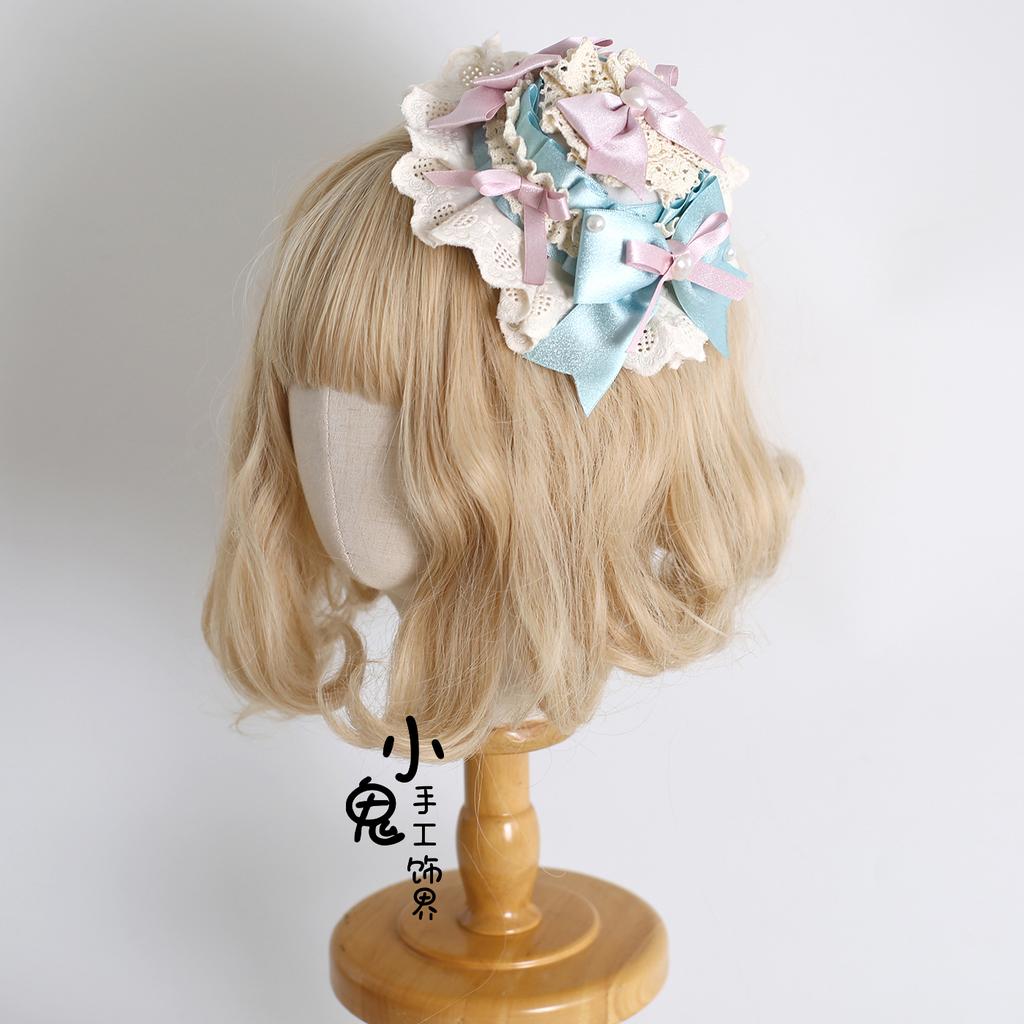 Original Lolita Blue and Pink Cupcake Top Hat Cute Sweet Dessert Top Hats Headband Kc Neck Chain Flat Hat