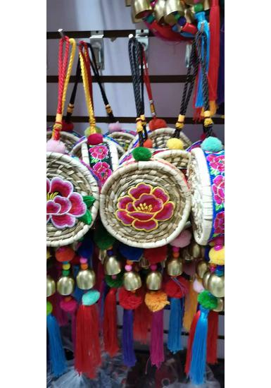 Ethnic Bean and Small Drum Wind Chime with Gourd Pendant - Yunnan Wall Hanging Ornament