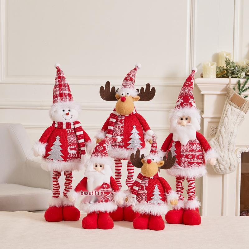 Christmas Snowflake Plush Doll with Retractable Stand - Red & White Snowman, Deer, Bear Ornament