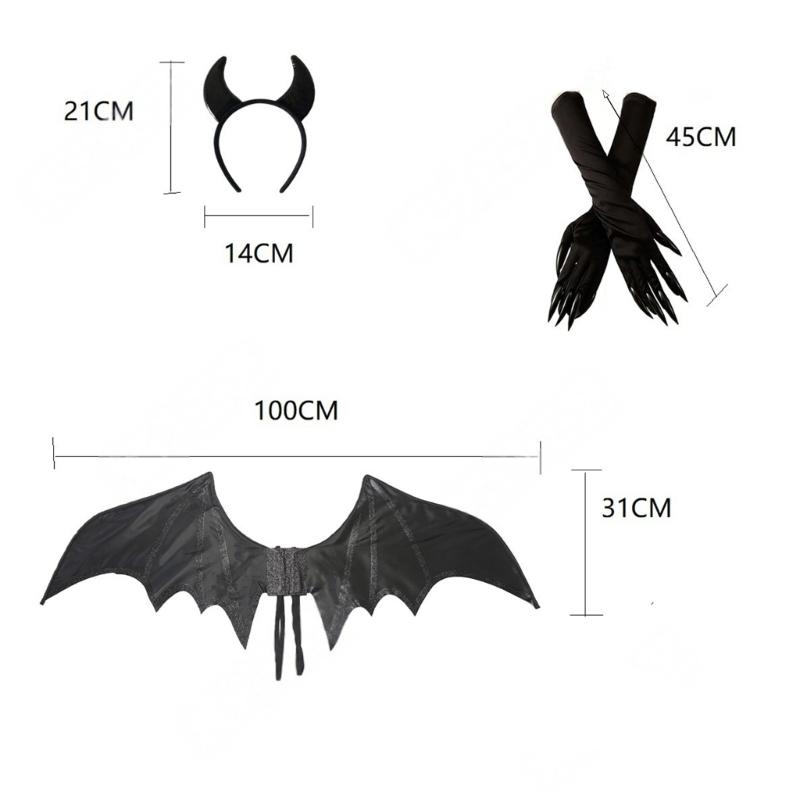 Halloween Bat Costume Accessories Bat Wing Evil Horn Headband Gloves for Halloween Party,Cosplay,Costume Ball,Carnivals
