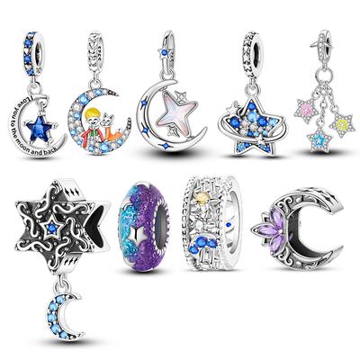 100% Real 925 Silver Charms Bead Luminous Star Moon Sun Dangle Fit Original Bracelet Diy For Woman Jewelry Party