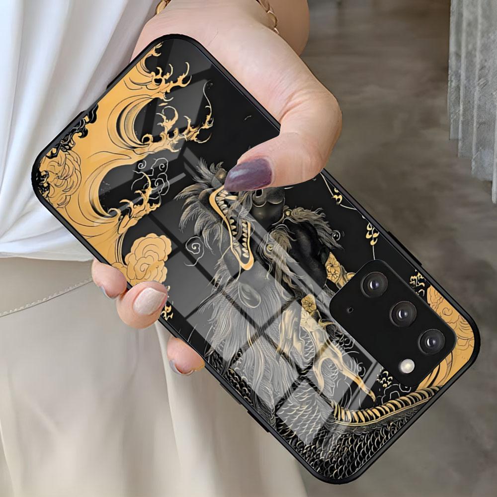 Art Dragon Phone Case For Samsung S26 S25 S24 FE S23 S22 S21 Plus S20 Ultra Note20Ultra Black Glass Cover