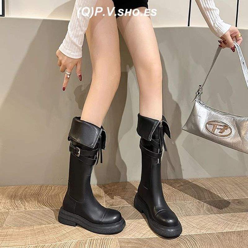 Boots Women's 2025 Autumn and Winter Platform Tall Knight Boots Retro Fashion Boots Maillard Boots Medium Boots