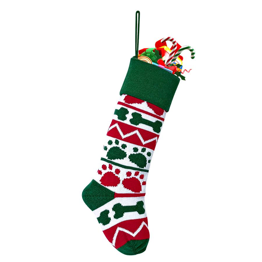 Red & Green Large Knit Christmas Stocking Ornament with Snowflake Embroidery - Pet-Friendly Holiday Decoration