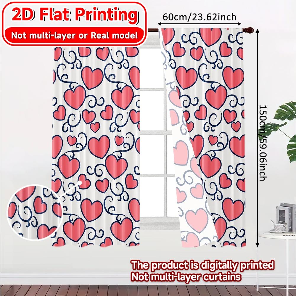 2D Flat Printing  2pcs Hearts Swirls Light Filtering Popular Curtains Yarn Curtains Room Decor Suitable for Bedroom   Living Room