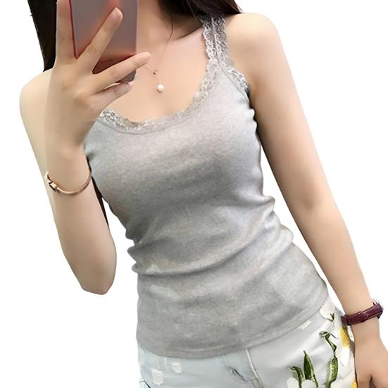 Women's Lace Trim Tunic Tank Top Spaghetti Strap Sleeveless Cami Top Summer Crew Neck Camisoles