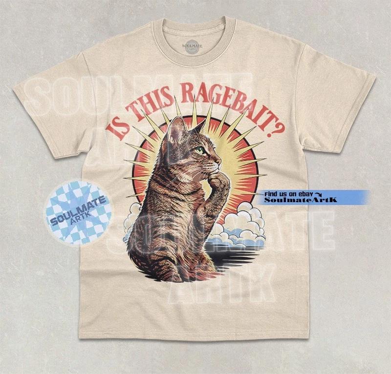 Is This Ragebait? T-Shirt Meme Gen Z Humor Joke Funny Hilarious Cat Graphic Tee L