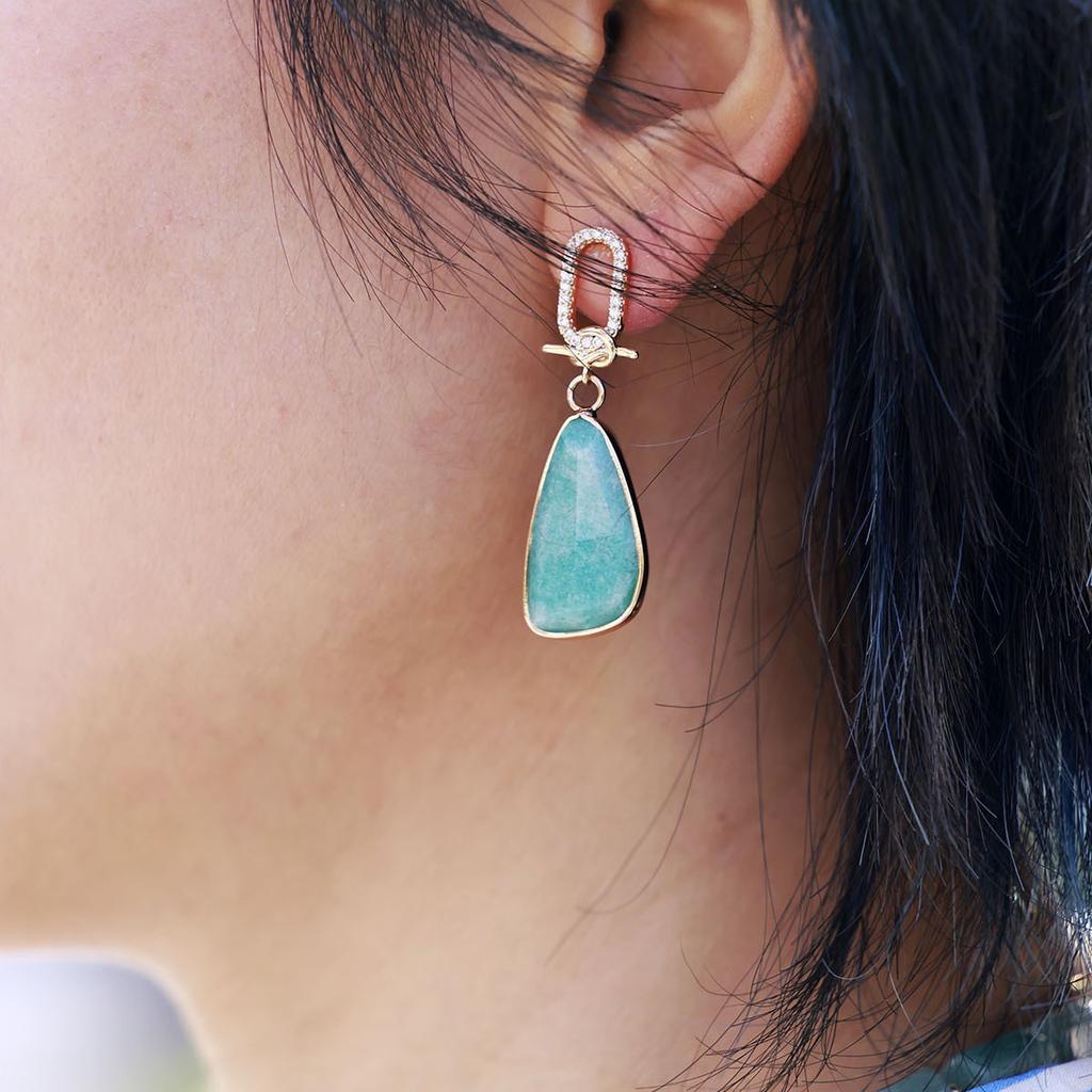 Luxury High Quality European, American, Japanese and Korean Natural Stone Crystal Copper Plated Real Gold High Color Retention  Commuter Earrings