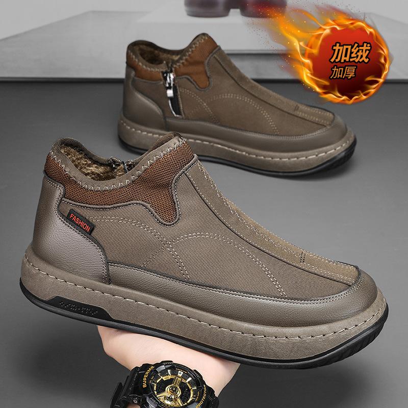 

Men s shoes winter velvet warm one-pedal cotton shoes Northeast snow boots Men s fur integrated old Beijing cloth shoes 44 коричневий