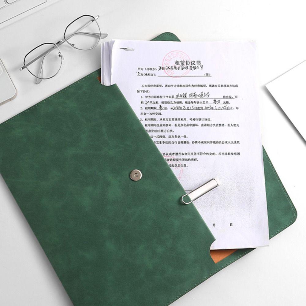 PU Leather A4 Folder Button Design Document Bag Thickened File Organizer
