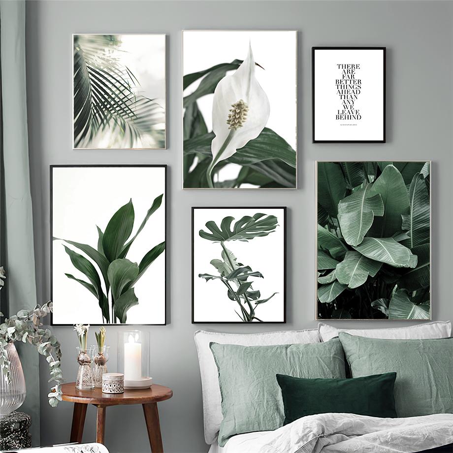 Tropical Plants Palm Leaves White Flower Wall Art Canvas Painting Nordic Posters And Prints Wall Pictures For Living Room Decor