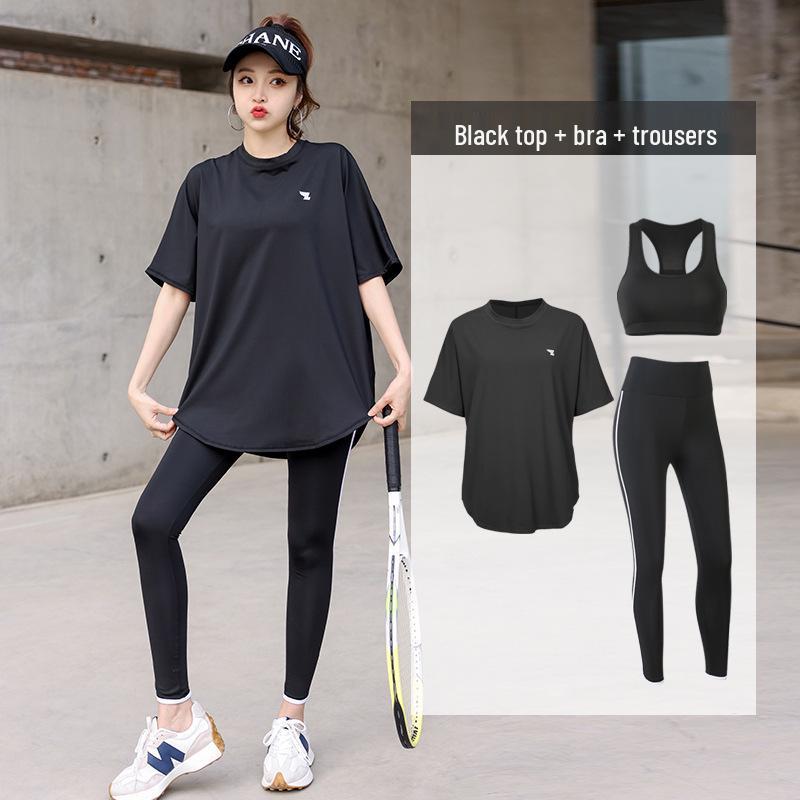Women's Plus Size Yoga Set: Loose Short Sleeve T-Shirt & Gym Shorts