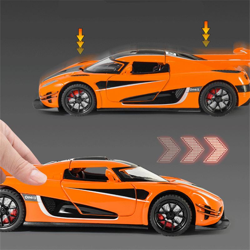 1/24 Koenigsegg ONE 1 Model sportovního auta z hliníkové slitiny Odlévaný kovový model závodního auta Vysoká simulace Zvuk a světlo Dětské hračky Dárek