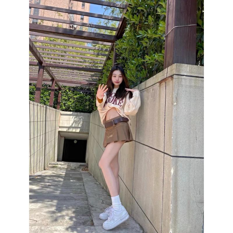 Vintage Pleated Skirt Women's Kawaii A-line High Waist Sashes Mini Skirts Korean Fashion Casual Harajuku Streetwear 2024 Spring