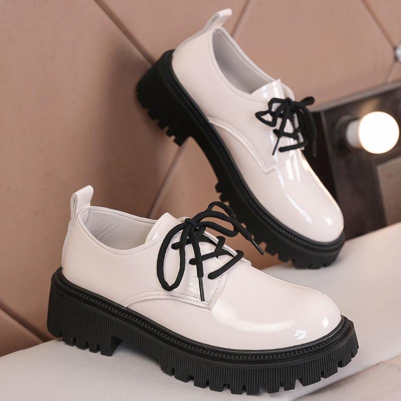 Fashion Women's Thick Heel Shoes Autumn New Round Head Deep Mouth Front Lacing After Zipper Thick Sole Non-slip Low Top Shoes