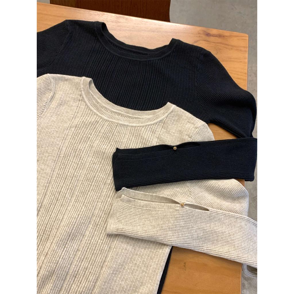 Baby blue knitted sweater soft waxy sweater women's autumn and winter new texture feeling inner base long-sleeved versatile top