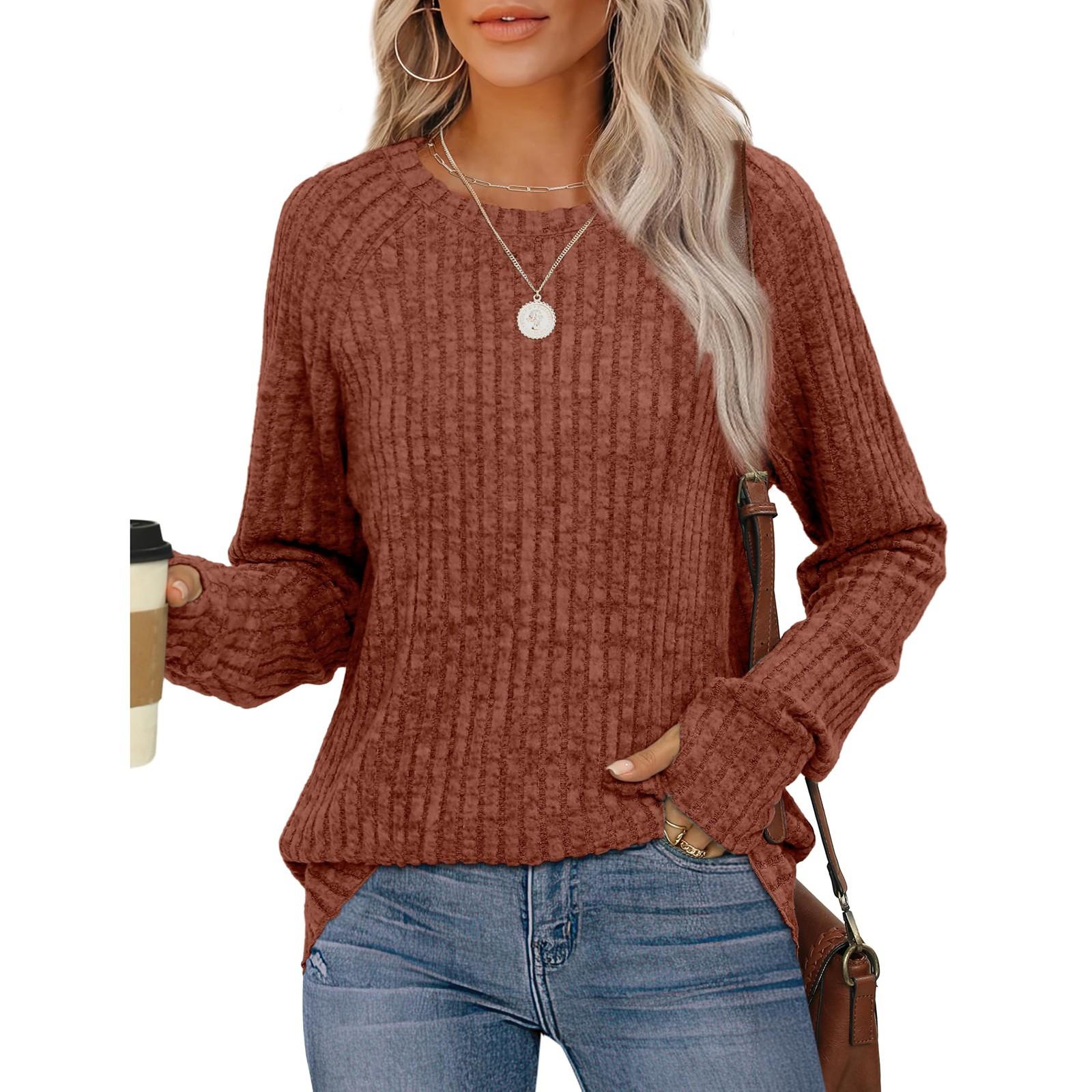 

Sweatshirts For Women Long Sleeve Crewneck Pullover Casual Solid Tunic Tops With Thumb Hole XL помаранчевий