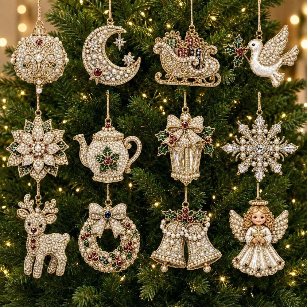 12Pcs DIY Christmas Pendants Diamond Painting Ornaments Family Craft Activity