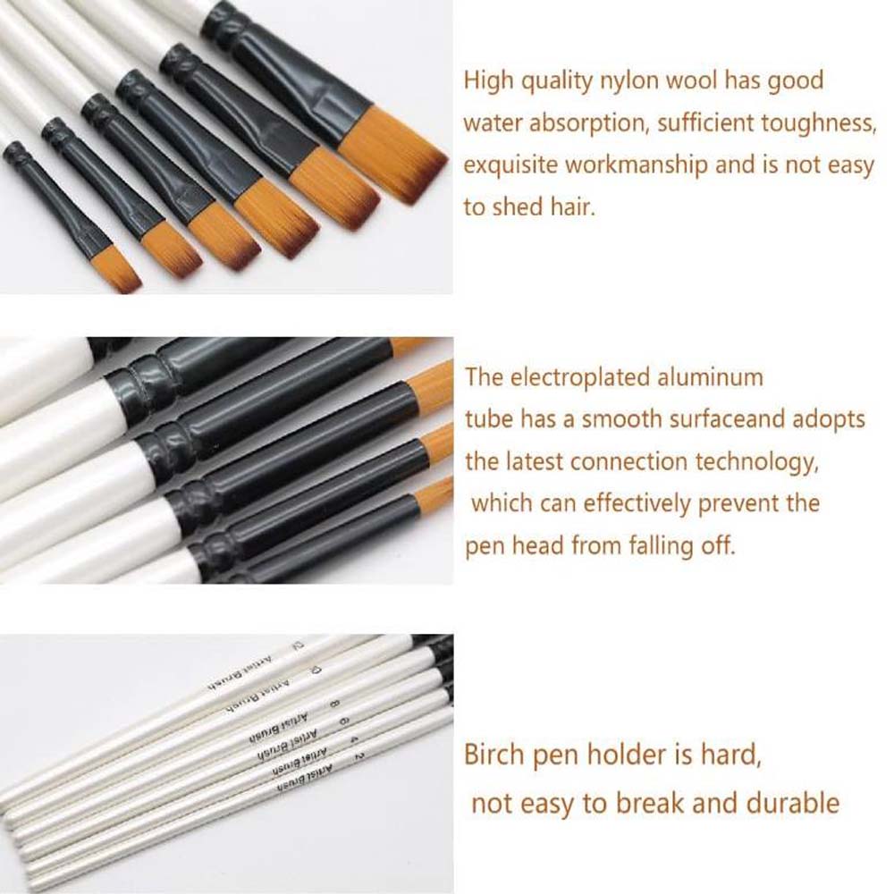 6PCS Wood Oil Brush, Acrylic Paint Brush, Flexible Bristles, Comfortable To Hold, Suitable for Painting Graffiti, Art Creation