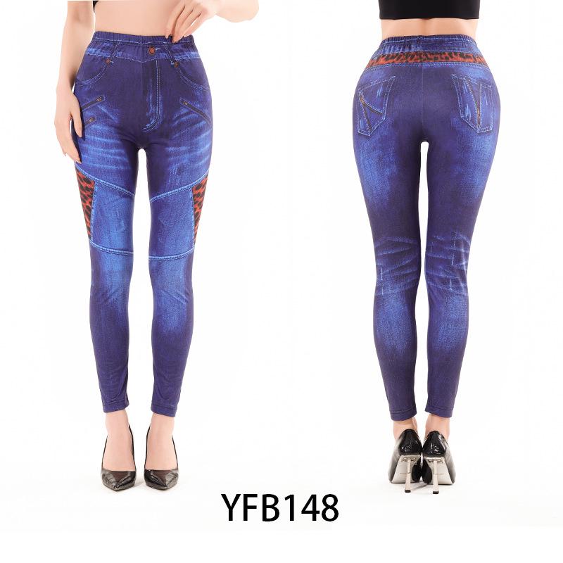 

European & American High Elasticity Slimming Faux Denim Leggings XXL