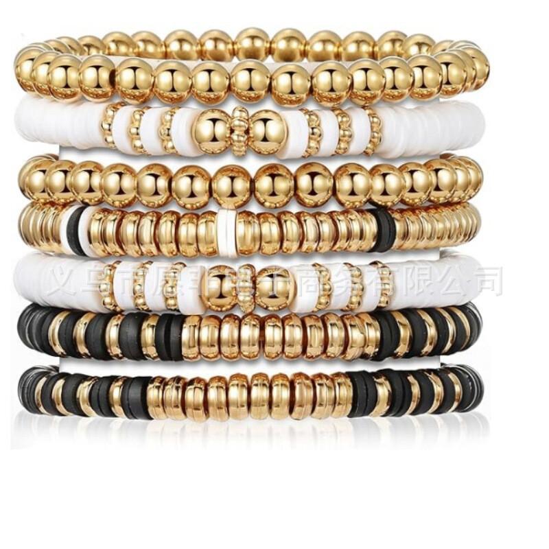 Handmade Polymer Clay Beaded Bracelet Set Bohemian Stackable Elastic Friendship Wristband Women Beach Accessory Style 3