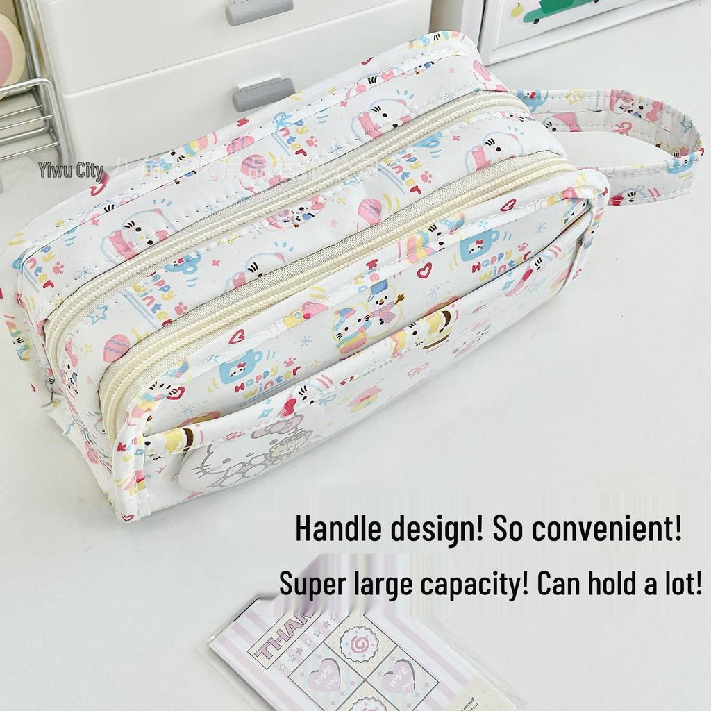 Winter Pattern Multi-Layer Pencil Case: Cute, Large Capacity, Multi-functional Stationery Bag for Students