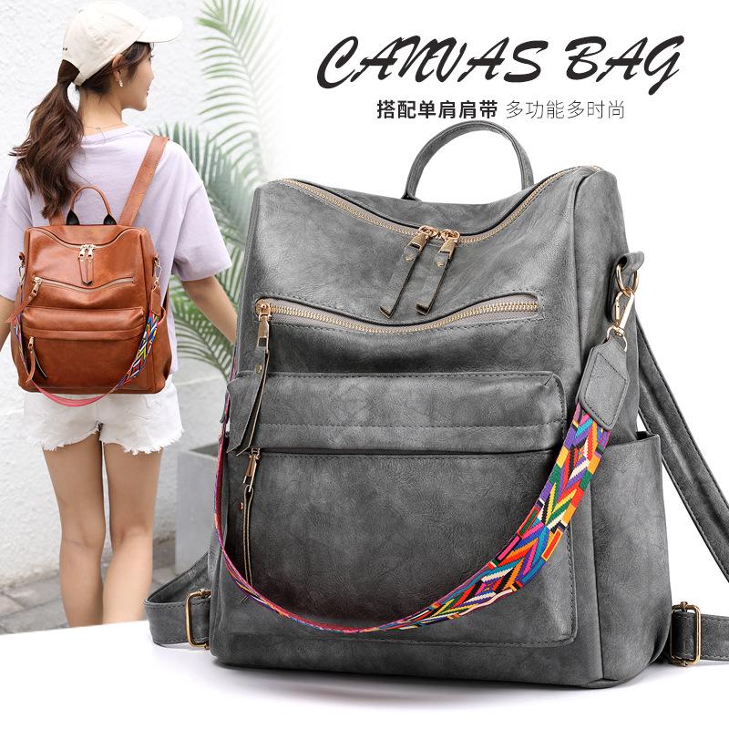Schoolbagbag Retro Backpack Female Korean Version New Trendy Soft Leather Large Capacity Dual-purpose Women's Backpack Student Schoolbag